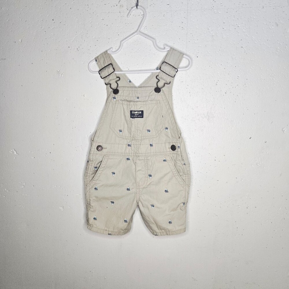 OshKosh B'gosh Cream Overalls with Blue Sailboats